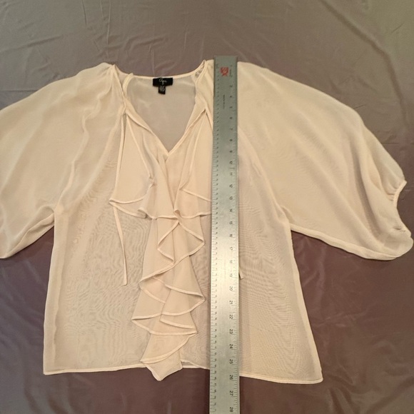 NWOT Aqua Sheer Cream Blouse w/ Sleeves and Ruffled Neckline Size Small MSRP$128 - Picture 6 of 6
